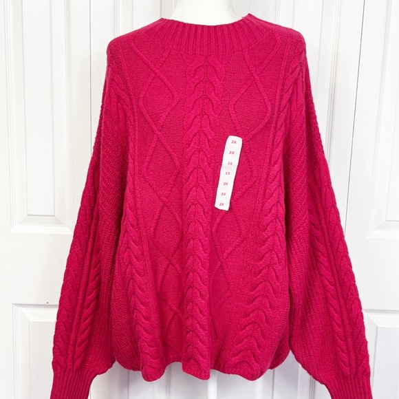 NWT Old Navy SoSoft Pink Tangiers Mockneck Cable Knit Sweater 2X - Picture 1 of 16